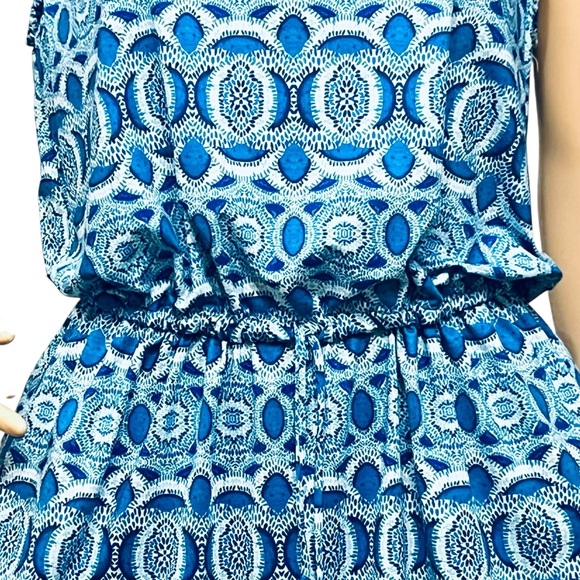 Cabana Life Dress Preppy Blue Geo Cinche/Adjustable/Waist UPF 50+ Cover-Up Sz L - Picture 3 of 12